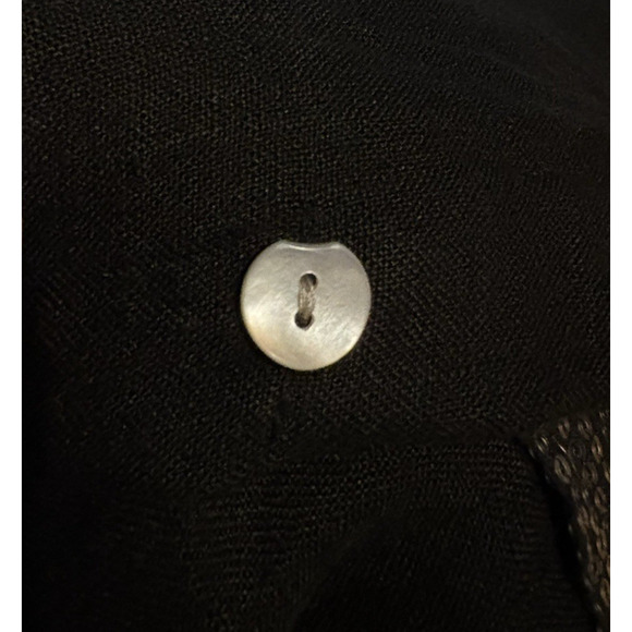 Black Linen Sequin Button Front Tunic Shirt Relaxed Sparkle Festive Goth Glam - Picture 7 of 10